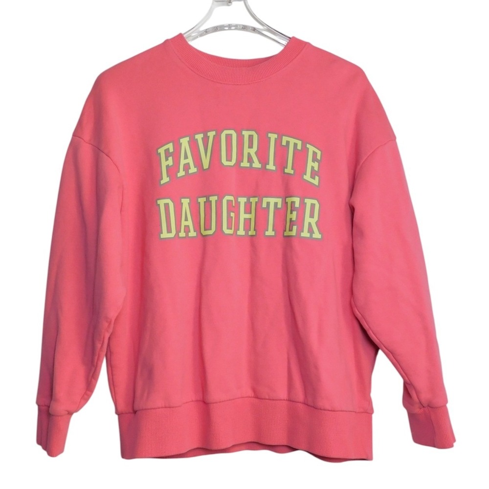 Favorite Daughter Sweatshirt Women Small Neon Pink Graphic Crewneck Cotton